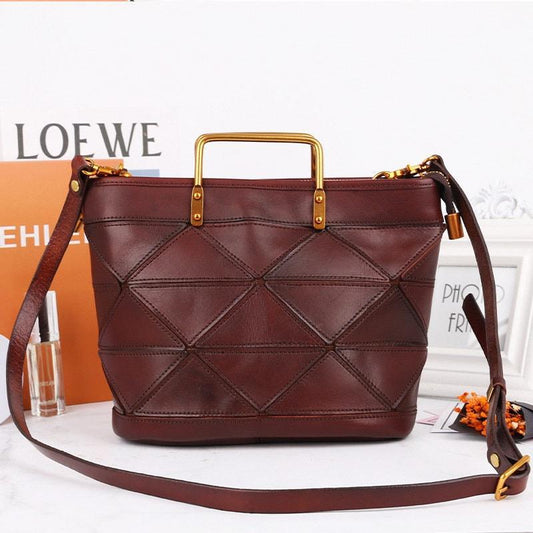 Geometric Purse / Cowhide Leather Shoulder Bags / Lattice Shoulder Bags/ Shoulder Handbags with Adjustable Strap Tan, Black, Coffee, Green