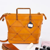 Geometric Purse / Cowhide Leather Shoulder Bags / Lattice Shoulder Bags/ Shoulder Handbags with Adjustable Strap Tan, Black, Coffee, Green