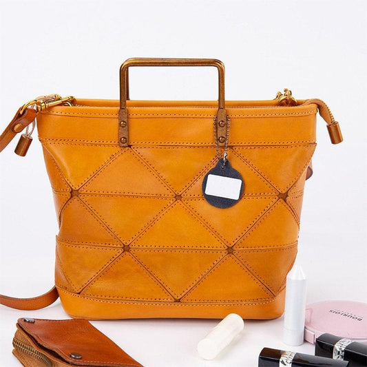 Geometric Purse / Cowhide Leather Shoulder Bags / Lattice Shoulder Bags/ Shoulder Handbags with Adjustable Strap Tan, Black, Coffee, Green