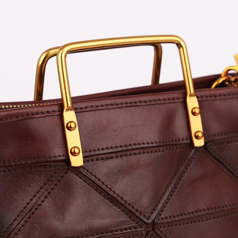 Geometric Purse / Cowhide Leather Shoulder Bags / Lattice Shoulder Bags/ Shoulder Handbags with Adjustable Strap Tan, Black, Coffee, Green