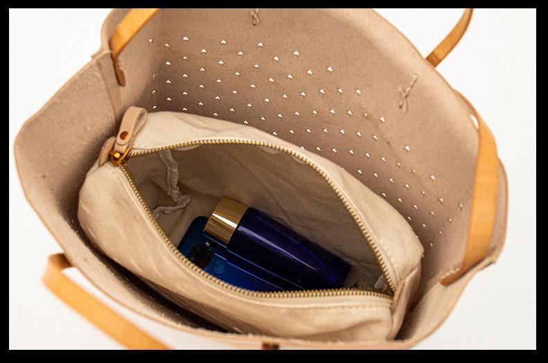 Handcrafted Cowhide Leather Minimalism Tote Bag, Leather Everyday Bag, Hollow Out Star Pattern Bag, Birthday gift for Her