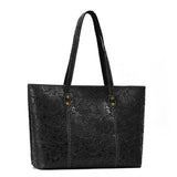Handcrafted Embossed Leather Tote Bag, Women Flower Tote Bags, Leather Large Shopping Bag, Leather Laptop Bag, Christmas Gift For Her