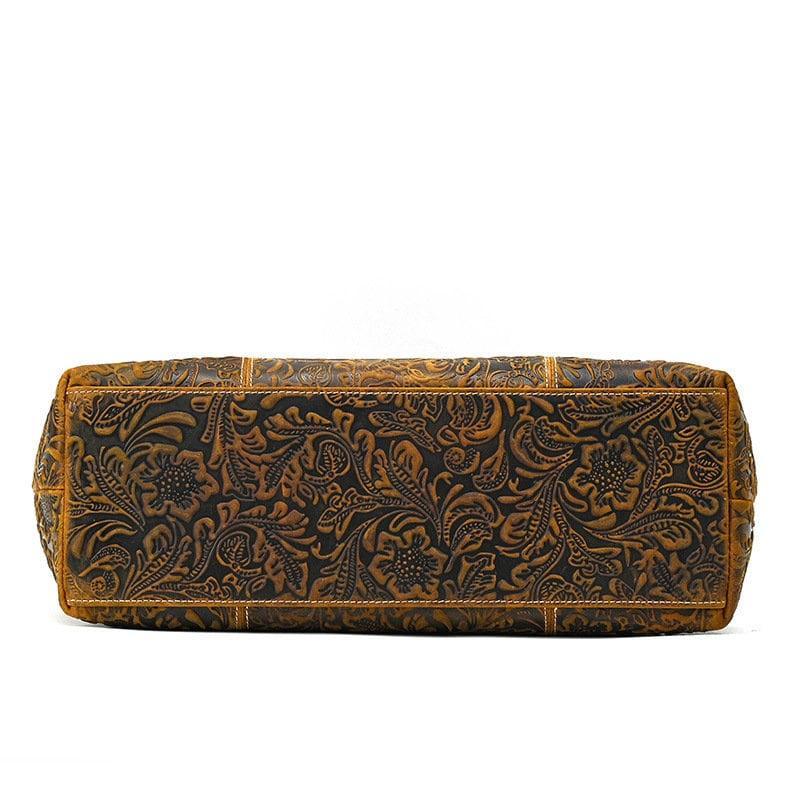 Handcrafted Embossed Leather Tote Bag, Women Flower Tote Bags, Leather Large Shopping Bag, Leather Laptop Bag, Christmas Gift For Her