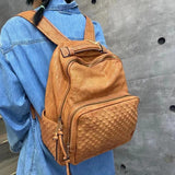 Handcrafted Full-grain Leather Backpack, Heavy-duty Stud Hiking, Women & Men Purse, Unisex, Vintage Laptop Backpack, 15-inches Laptop Bag, Tan Brown