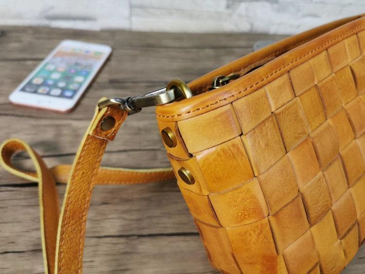 Handcrafted Genuine Leather Woven Bag | Hand Woven Triple Jump Bamboo Style Ladies Hobo Small Purse | Retro Leather Shoulder Bag