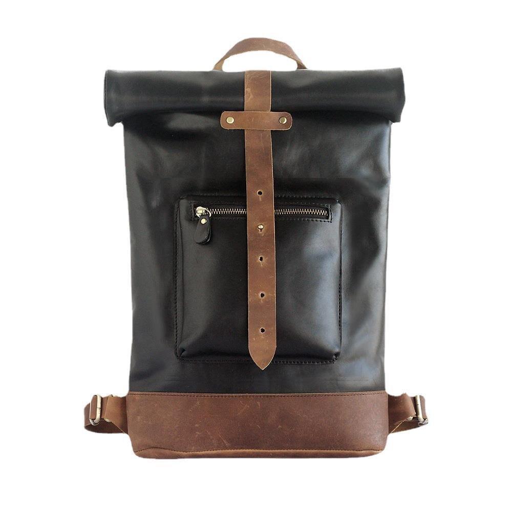 Handcrafted Leather 15" Inch Backpack, Men Leather Rucksack College Roll Top Backpack, Gift Him Birthday, Women Brown Laptop Bag