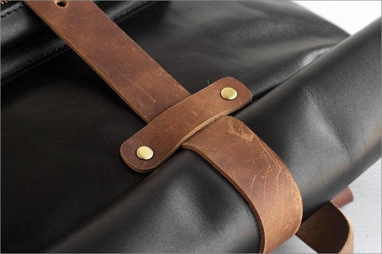 Handcrafted Leather 15" Inch Backpack, Men Leather Rucksack College Roll Top Backpack, Gift Him Birthday, Women Brown Laptop Bag