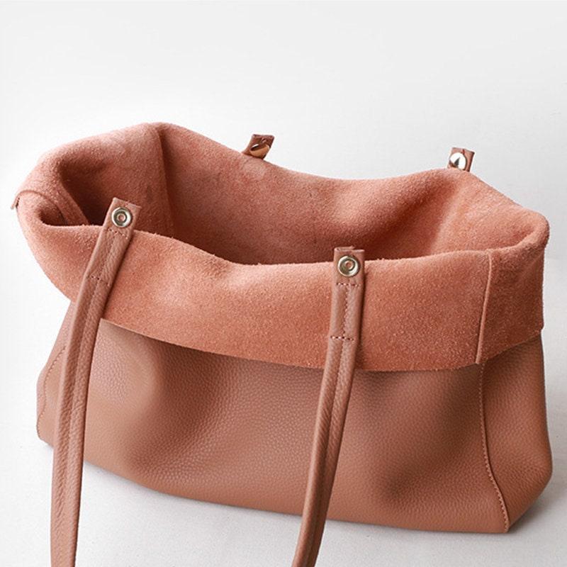 Handcrafted Leather Tote Bag, Full Grain Leather Large Tote Bag, Classic Everyday Bag, Birthday gift for her, Coral Pink