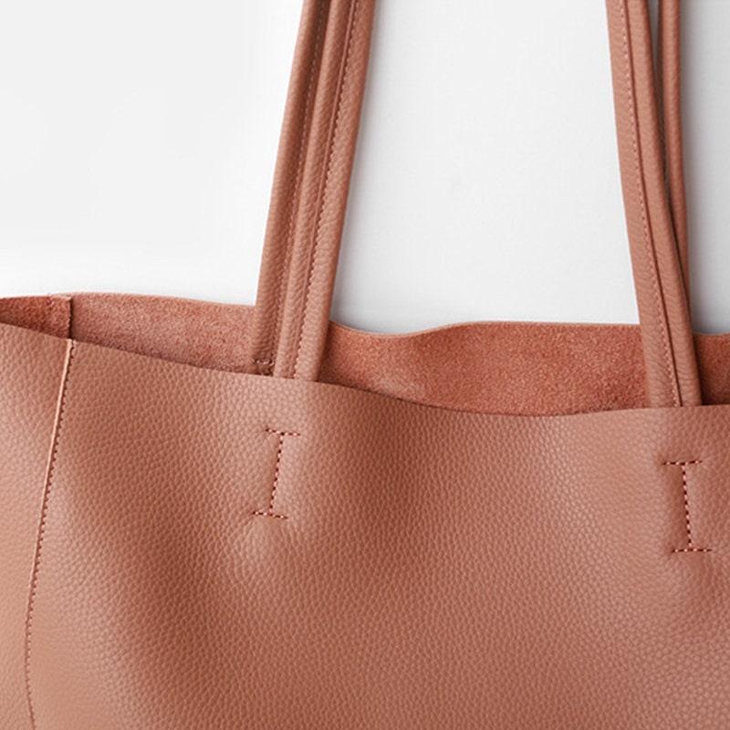 Handcrafted Leather Tote Bag, Full Grain Leather Large Tote Bag, Classic Everyday Bag, Birthday gift for her, Coral Pink