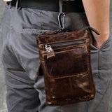 Handcrafted men’s full grain leather crossbody waist belt bag with zipper pouch