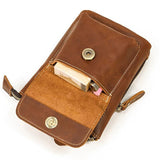 Brown handcrafted full grain leather crossbody bag with front pocket and zipper closure