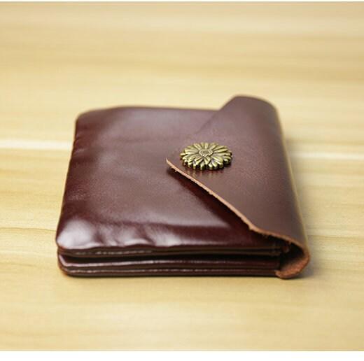 Handcrafted Minimalist Leather Wallet for Women, Fashion Card Holder, Grain Leather Slim Wallet, Women's Wallet, Classic Coin Purse Gift