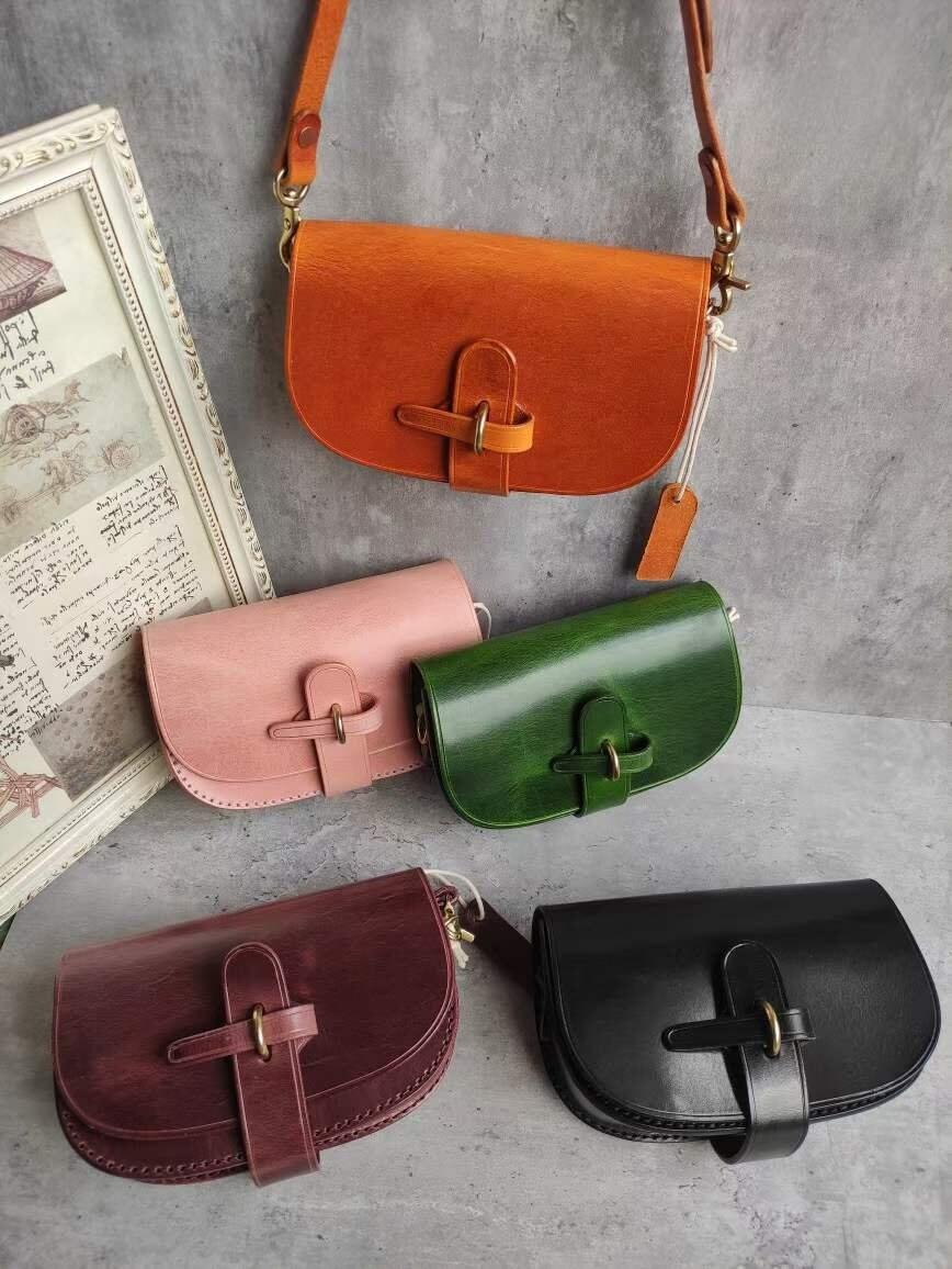 Handcrafted Vintage Designer Saddle Bag, Italian Cowhide Leather Shoulder Bag, Women Crossbody Bag, Gift for Her, Black, Coffee, Pink