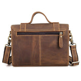 Handcrafted vintage-style brown leather shoulder bag with zipper pocket and detachable strap
