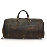 Dark brown full grain leather duffle bag with shoe compartment and double handles