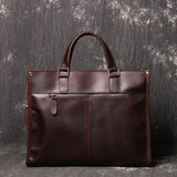 Handmade full grain leather messenger bag with handles, zip pocket, brown satchel style