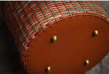 Handwoven Genuine Leather Bucket Bag, Woven Triple Jump Bamboo Ladies Handbag, Weekend Basket Bag, Summer Beach Bag, Coffee, Brown