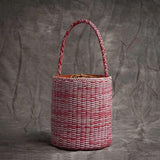 Handwoven Genuine Leather Bucket Bag, Woven Triple Jump Bamboo Ladies Handbag, Weekend Basket Bag, Summer Beach Bag, Coffee, Brown