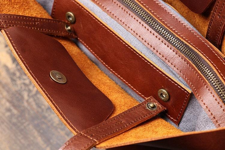 Minimalist Full Grain Leather Tote Bag Casual Leather Bag Women Large Shopper Bag Leather Diaper Bag Slouchy Tote Top Handle Shoulder Bag