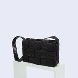 Italy Lambskin Leather Quilted Elegant Shoulder Bag, Wrinkle Leather Handwoven Bag, Trendy Boutique Designer Bag, Classic Style Leather Bag, Dark Brown