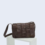 Italy Lambskin Leather Quilted Elegant Shoulder Bag, Wrinkle Leather Handwoven Bag, Trendy Boutique Designer Bag, Classic Style Leather Bag, Dark Brown