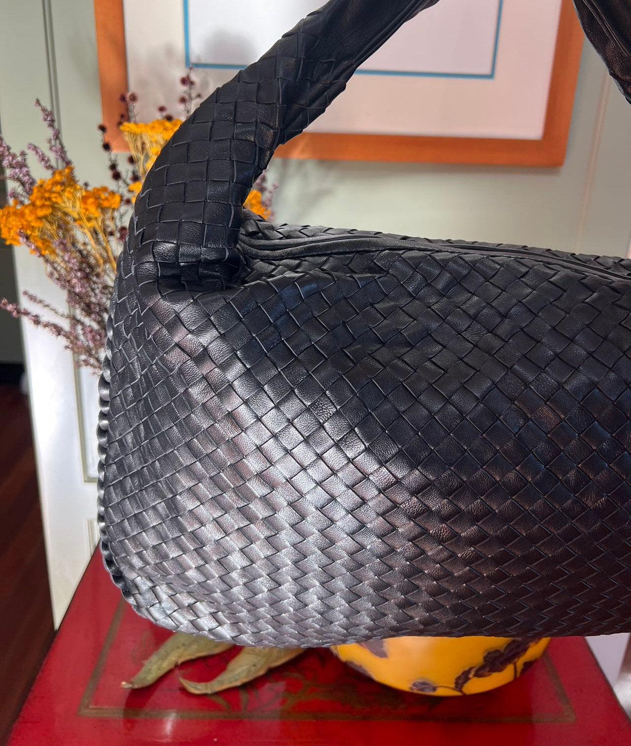 White Lambskin Hobo Bag, Italian Leather Handbag, Large Handwoven Laptop Bag, Woven Dumpling Bag, Leather Tote Bag, Black, Blue Working Bag