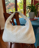White Lambskin Hobo Bag, Italian Leather Handbag, Large Handwoven Laptop Bag, Woven Dumpling Bag, Leather Tote Bag, Black, Blue Working Bag