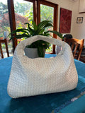 White Lambskin Hobo Bag, Italian Leather Handbag, Large Handwoven Laptop Bag, Woven Dumpling Bag, Leather Tote Bag, Black, Blue Working Bag