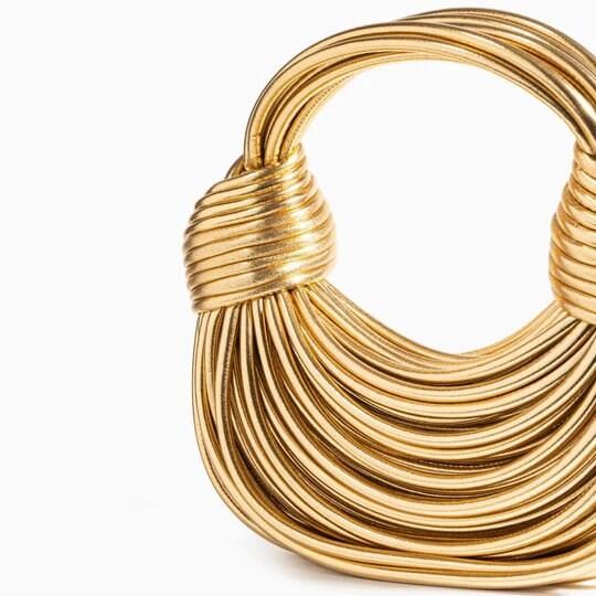 Gold Double Knot Bag, Handcrafted Leather Fashion Bags, Luxury Wedding Handbag, Special Occasion Event Bag, Silver Hobo Bag, Gift For Her