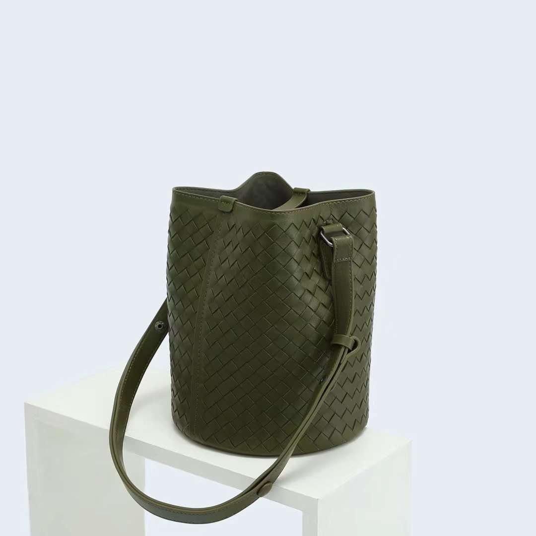 Interwoven Lambskin Leather Bucket Bag, Small Shoulder Bag, Woven Purse Women Classic bag Crossbody Designer Bag, Designer Bag, olive green