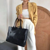 Intrecciato Large Tote Bag Real Genuine leather, Quilted Elegant Large Leather Tote Bag, Minimalist Top Handle Bag, Convertible Shoulder Bag