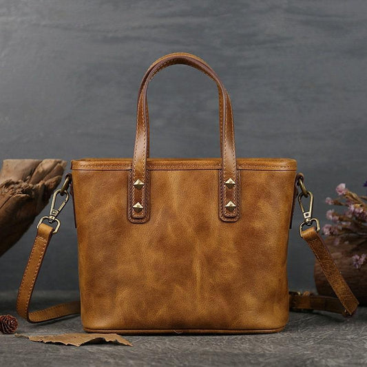 Italian Black & Brown Leather Crossbody Shoulder Mini Small Bag | Women Ladies Minimalist Bucket Bag | Full Grain Leather Handbag