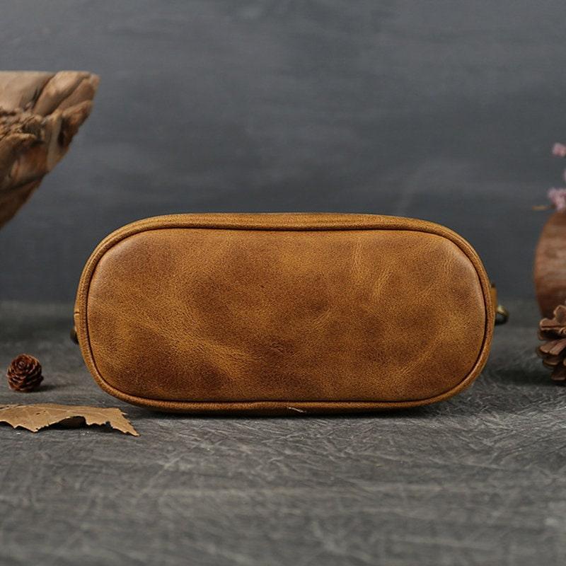 Italian Black & Brown Leather Crossbody Shoulder Mini Small Bag | Women Ladies Minimalist Bucket Bag | Full Grain Leather Handbag