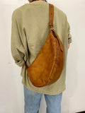 Italian Full Grain Leather Shoulder Bag, Women's Leather Crossbody Bag in Tan, Handcrafted Designer Bag, Men's Minimalist Shoulder Bag