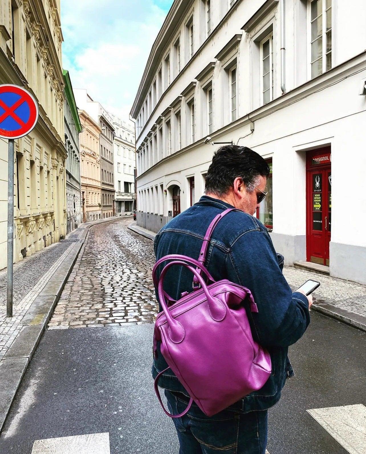 Italian Grain Leather Back Bag Purple, Leather Minimalist Backpack, Lady Fashion Bag, Travel Pack Bag, Must-Have Designer Bag, Gift For Her