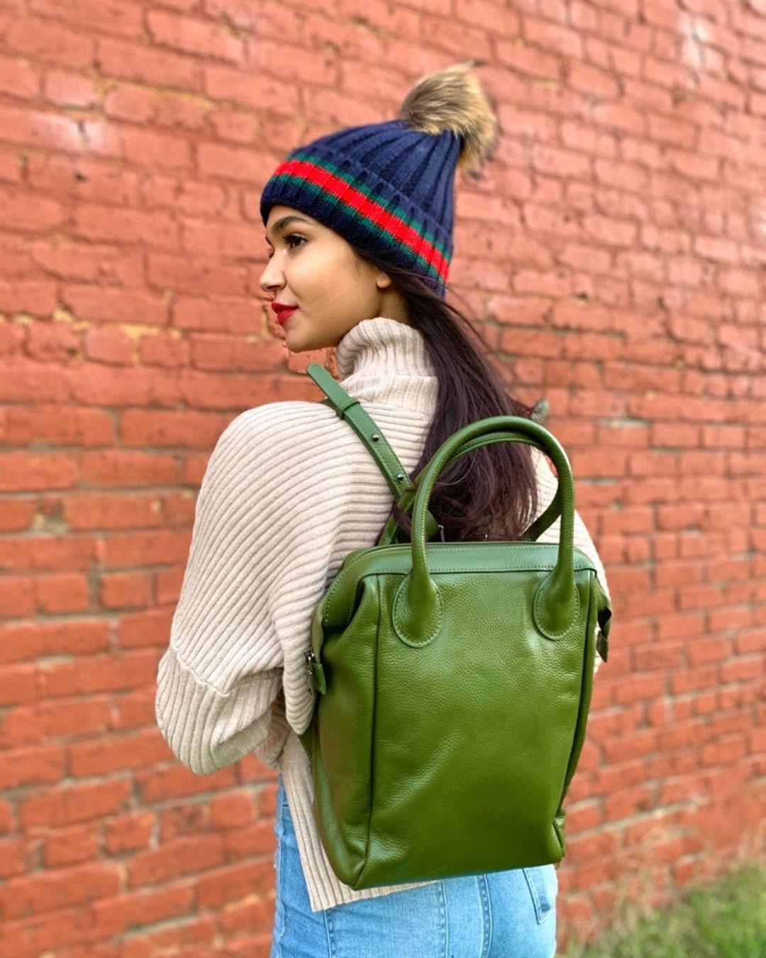 Italian Grain Leather Doctor Bag Backpack, Leather Minimalist Designer Bag, Lady Fashion Bag Yellow,Black, Travel Pack Bag, Gift for Her