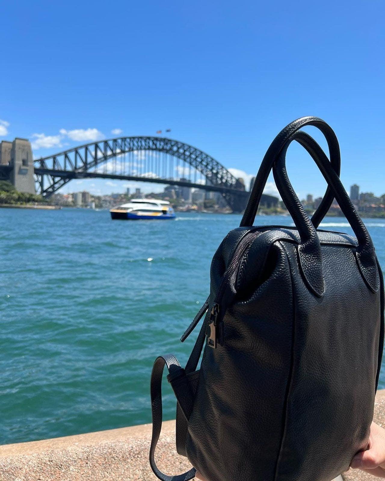 Italian Grain Leather Doctor Bag Backpack, Leather Minimalist Designer Bag, Lady Fashion Bag Yellow,Black, Travel Pack Bag, Gift for Her