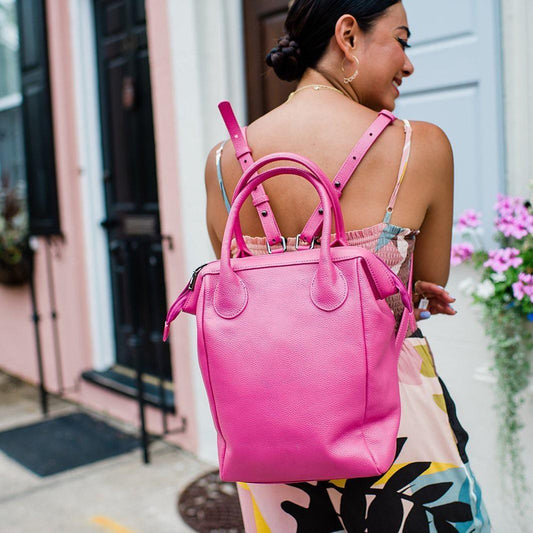 Italian Grain Leather Doctor Bag Backpack, Leather Minimalist Designer Bag, Lady Fashion Bag Yellow,Black, Travel Pack Bag, Gift for Her