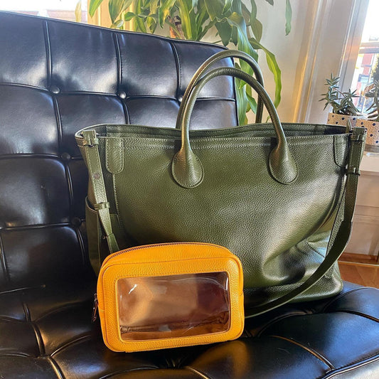 Italian Grain Leather Travel Bag, Extra Large Leather Tote Bag, Cowhide Leather Crossbody, Women Fashion Weekend Bag, 32 Colours! Green