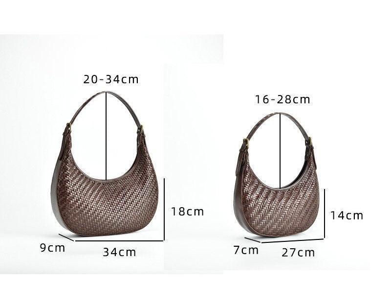 Italian Grain Leather Woven Hobo Shoulder Bag, Cowhide Leather Summer Beach Bag, Triple Jump Bamboo Shoulder Bag, Handcrafted Basket Bag