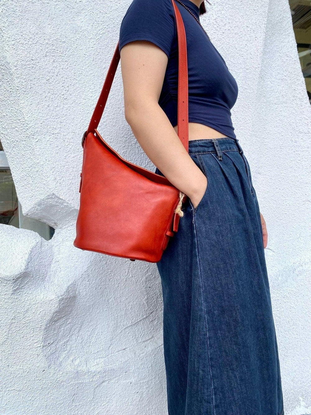 Italian Top Grain Leather Bucket Bag, Handcrafted High-End Genuine Leather Shoulder Purse, Women Bucket Crossbody, Tan, Green, Coffee, Red