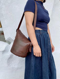 Italian Cowhide Leather Bucket Bag, Handcrafted High-End Genuine Leather Shoulder Purse, Women Bucket Crossbody, Tan, Green, Coffee, Red