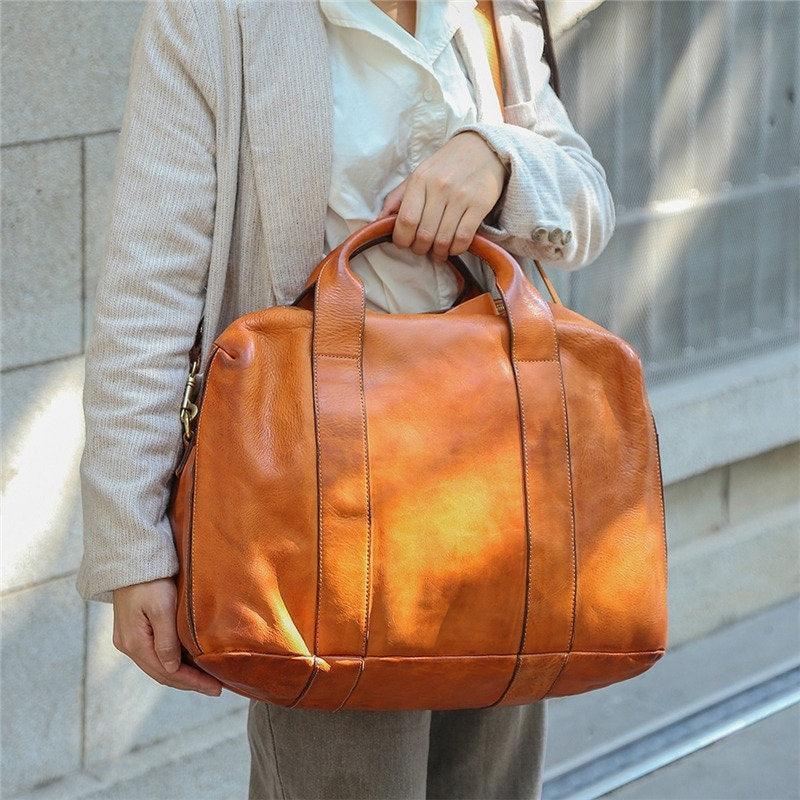 Italy Cowhide Leather Boston Bag, Women Weekend Bag, Men Handcrafted Leather Baggage, Leather Gym Bag, 16 inches Laptop Bag, Working Bag