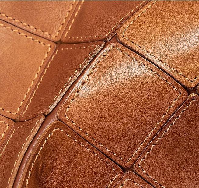 Italy Cowhide Leather Handbag Handcrafted, Brown Leather Shoulder Bag, Leather Crossbody Bag, Diamond Pattern Bag, Gift For Her/Him