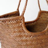 Italy Cowhide Leather Summer Woven Bag, Woven Triple Jump Bamboo Style HandBag, Beach Bag, Basket Bag, Hobo Leather Bag, Gift For Her