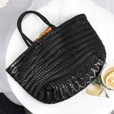 Italy Full Grain Leather Soft Woven Triple Jump Bamboo Style HandBag, Handcrafted Ladies Bag, Basket Bag, Coffee, Black, Brown