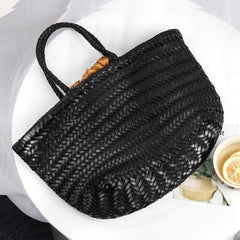 Italy Full Grain Leather Soft Woven Triple Jump Bamboo Style HandBag, Handcrafted Ladies Bag, Basket Bag, Coffee, Black, Brown Italy Full Grain Leather Soft Woven Triple Jump Bamboo Style HandBag, Handcrafted Ladies Bag, Basket Bag, Coffee, Black, Brown