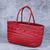 Italy Full Grain Leather Woven Triple Jump Bamboo Style Tote Bag | Handcrafted Ladies Diffusion Bag, Basket Bag | Coffee, Wine, Cinnamon