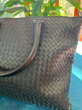 Italy Lambskin Leather Tote Black, Large Intrecciato Leather Bag, Quilted Elegant Tote in Trendy, Boutique Bag, Classic Gift to Her