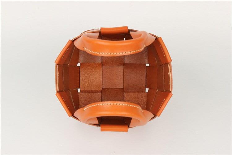 Knotted Intrecciato Leather Bucket Bag, Small Purse Vegetable Tanned Leather, Original Handmade Woven Bag, Luxury Designer Shoulder Bag